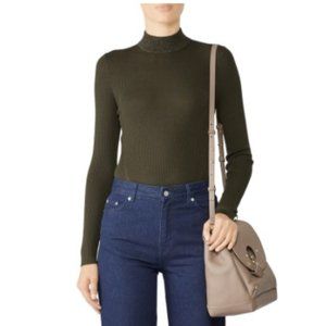 DREYDEN Olive Dione Ribbed Knit Mock Neck Sweater